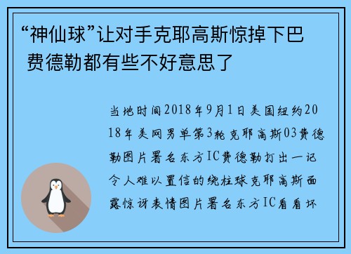 “神仙球”让对手克耶高斯惊掉下巴 费德勒都有些不好意思了